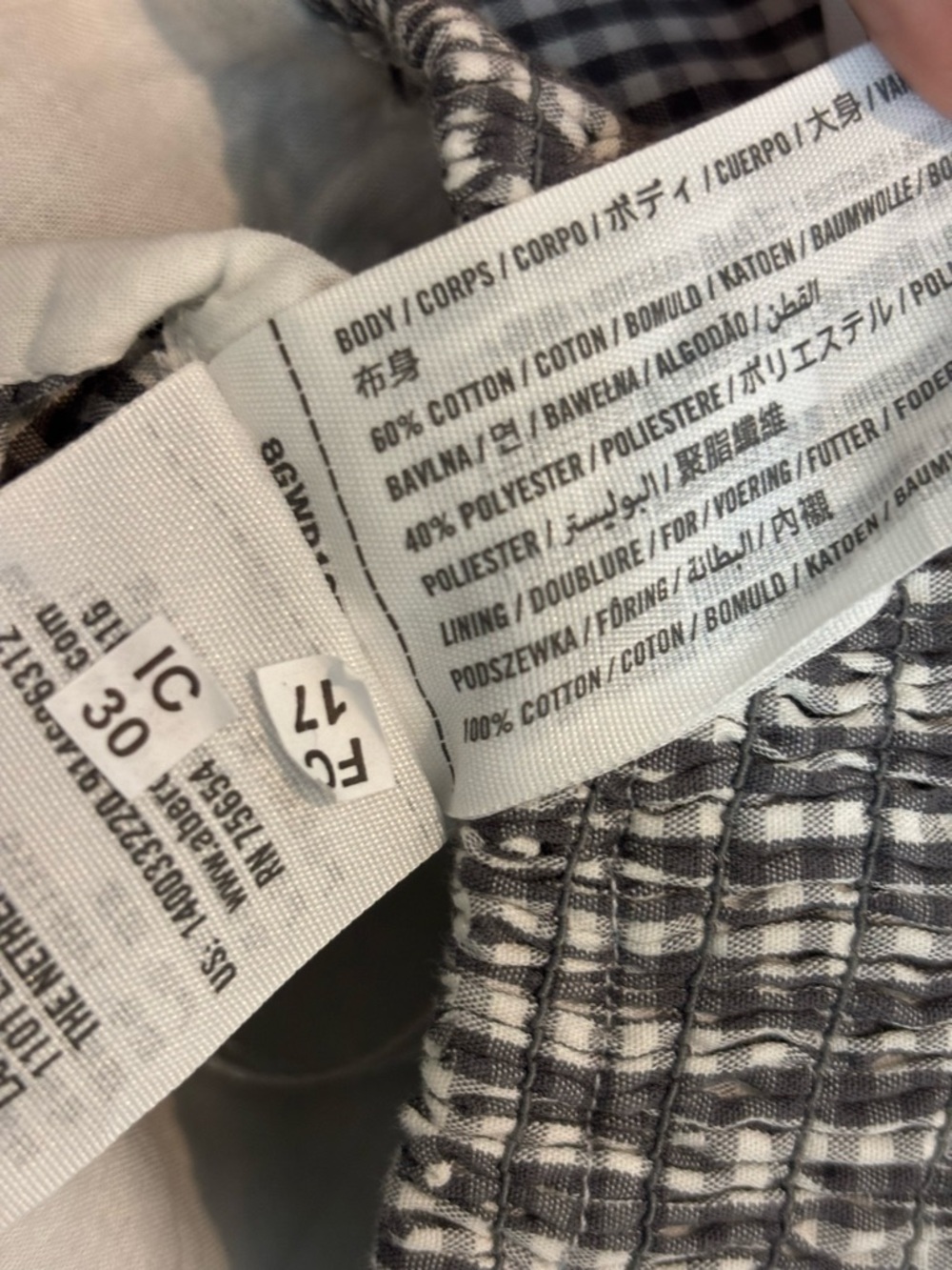 NWT Abercrombie & Fitch Gray White Gingham Puff Sleeve Lace Up Corset Crop Top M - Picture 7 of 8